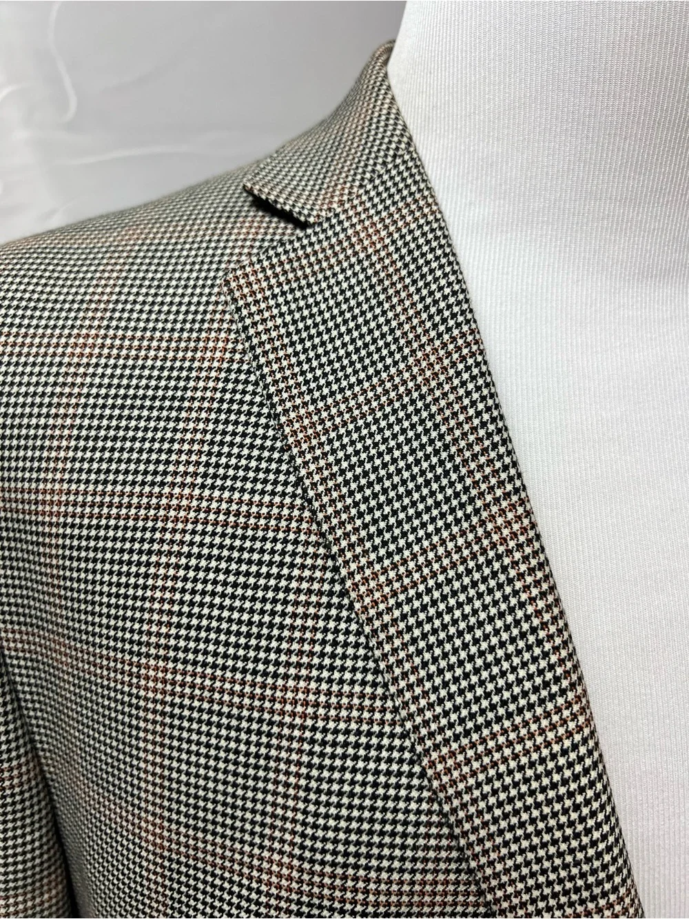 Tallia Men's 44R Beige Houndstooth Windowpane Plaid Wool Blazer Jacket